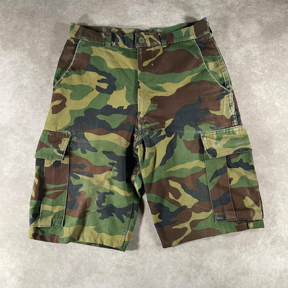 1989 80’s 90’s Military Green Camo Cargo Shorts Waist 29”